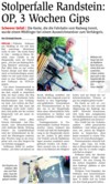 NÖN-Artikel "Stolperfalle Randstein: OP, 3 Wochen Gips"
